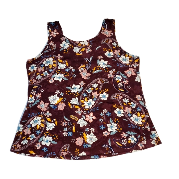Time and Tru Burgundy Floral Tank Top Large - Picture 2 of 3